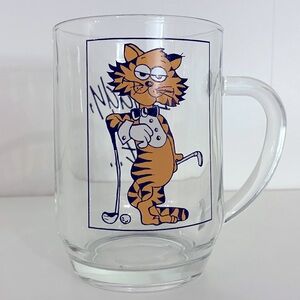 Vintage Daddy Cool Cat Golf Clear Glass Mug Made in France